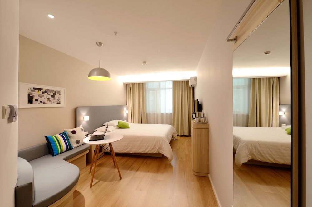 Wide angle of a hotel room